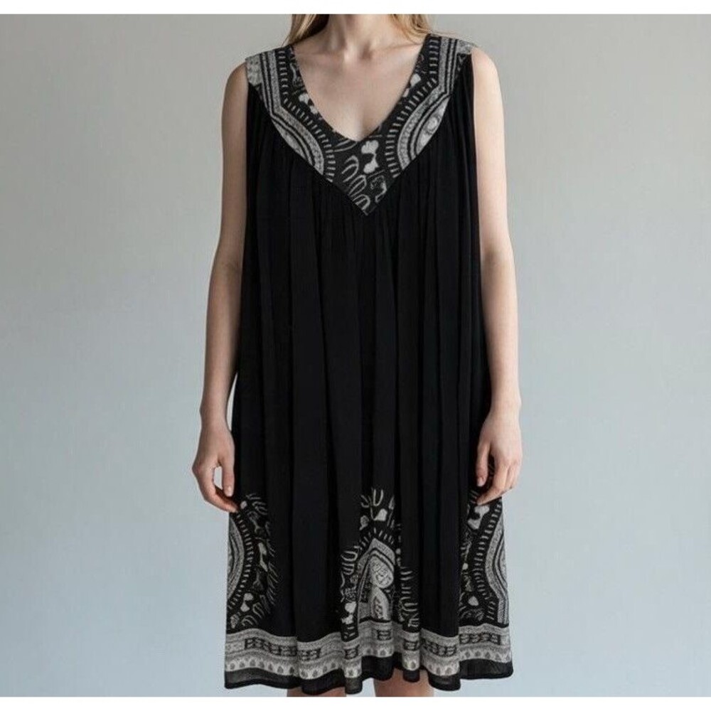 Zury Black Crinkle Gauze Midi Dress Black Bohemian Free Size OSFM